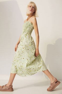 Smocked Bandeau Dress – Light green/Floral