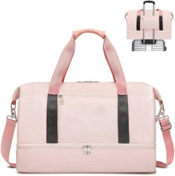 Women Overnight Bag with Shoe Compartment & Wet Pocket (Pink)