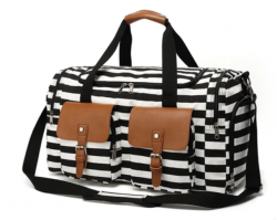 Black and White Stripes Canvas Luggage Travel Duffel Bag-bosidu