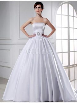 Chapel Train Ball Gown Satin Zipper Up Strapless Wedding Dress – Gillne.com