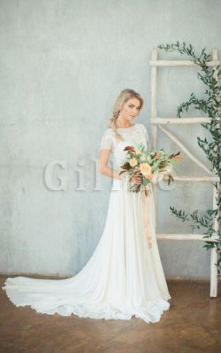 Long Informal & Casual Zipper Up See Through Bateau Wedding Dress – Gillne.com