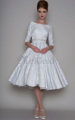 Ärmelloses Taft Stilvolles Brautkleid aus Spitze mit Juwel Ausschnitt – MeKleid.de