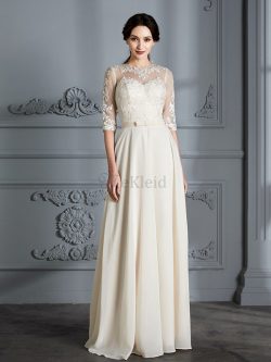A-Line Prinzessin Natürliche Taile Brautkleid aus Chiffon mit Schaufel Ausschnitt – MeKleid.de